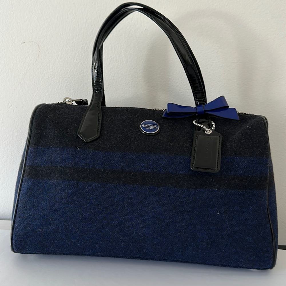 Coach wool grey and blue satchel bag